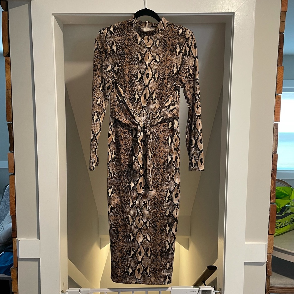 Snake skin midi dress with tie waist